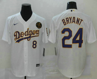 Men's Los Angeles Dodgers #8 #24 Kobe Bryant White KB Patch Stitched MLB Cool Base Nike Jersey