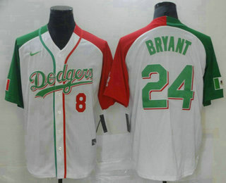 Men's Los Angeles Dodgers #8 #24 Kobe Bryant White Mexican Heritage Culture Night Nike Jersey