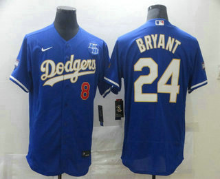 Men's Los Angeles Dodgers #8 #24 Kobe Bryant With KB Patch Blue Gold Champions Patch Stitched MLB Flex Base Nike Jersey