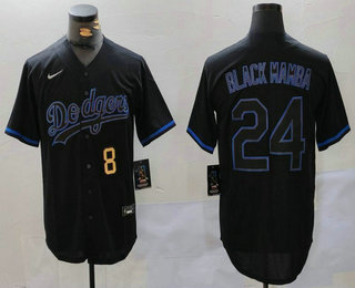 Men's Los Angeles Dodgers #8 24 Kobe Bryant Black Mamba Lights Out Black Fashion Stitched Cool Base Jersey