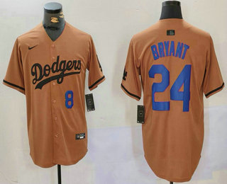 Men's Los Angeles Dodgers #8 24 Kobe Bryant Number Olive Cool Base Limited Stitched Jersey