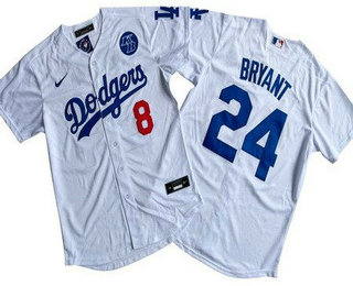 Men's Los Angeles Dodgers #8 24 Kobe Bryant White Cool Base Jersey