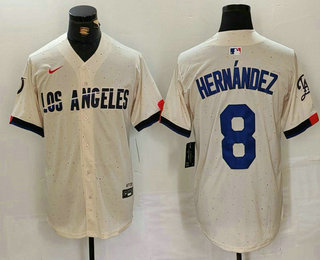 Men's Los Angeles Dodgers #8 Kike Hernandez Cream 2024 City Connect Limited Stitched Jersey