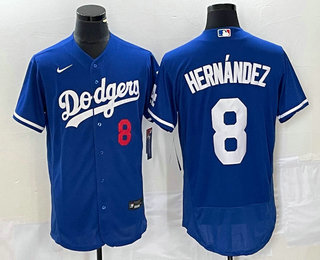 Men's Los Angeles Dodgers #8 Kike Hernandez Number Blue Stitched Flex Base Nike Jersey