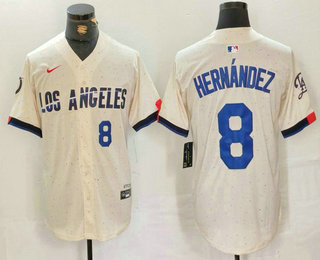 Men's Los Angeles Dodgers #8 Kike Hernandez Number Cream 2024 City Connect Limited Stitched Jersey