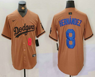 Men's Los Angeles Dodgers #8 Kike Hernandez Number Olive Cool Base Limited Stitched Jersey