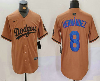 Men's Los Angeles Dodgers #8 Kike Hernandez Olive Cool Base Limited Stitched Jersey