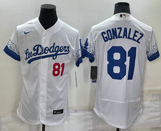 Men's Los Angeles Dodgers #81 Victor Gonzalez White 2021 City Connect Flex Base Stitched Jersey