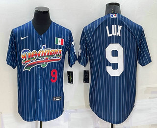 Men's Los Angeles Dodgers #9 Gavin Lux Number Rainbow Blue Red Pinstripe Mexico Cool Base Nike Jersey