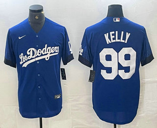 Men's Los Angeles Dodgers #99 Joe Kelly Blue 2021 City Connect Cool Base Stitched Jersey 01