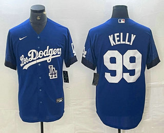 Men's Los Angeles Dodgers #99 Joe Kelly Blue 2021 City Connect Cool Base Stitched Jersey 02