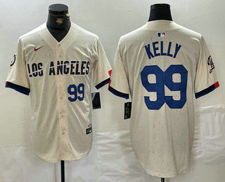 Men's Los Angeles Dodgers #99 Joe Kelly Number Cream 2024 City Connect Limited Stitched Jersey 01