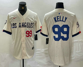 Men's Los Angeles Dodgers #99 Joe Kelly Number Cream 2024 City Connect Limited Stitched Jersey