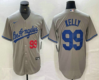 Men's Los Angeles Dodgers #99 Joe Kelly Number Grey Alternate Cool Base Jersey 11