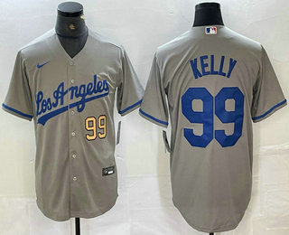 Men's Los Angeles Dodgers #99 Joe Kelly Number Grey Alternate Cool Base Jersey 12