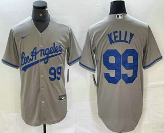 Men's Los Angeles Dodgers #99 Joe Kelly Number Grey Alternate Cool Base Jersey 13