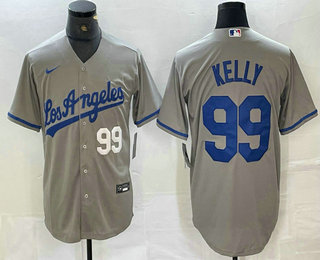 Men's Los Angeles Dodgers #99 Joe Kelly Number Grey Alternate Cool Base Jersey 14