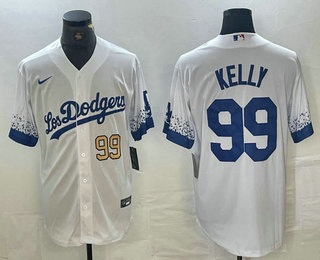 Men's Los Angeles Dodgers #99 Joe Kelly Number White 2021 City Connect Cool Base Stitched Jersey 02