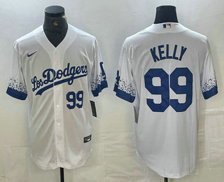 Men's Los Angeles Dodgers #99 Joe Kelly Number White 2021 City Connect Cool Base Stitched Jersey 03