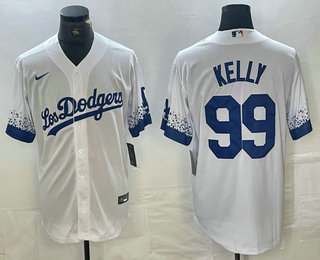 Men's Los Angeles Dodgers #99 Joe Kelly White 2021 City Connect Cool Base Stitched Jersey 01