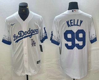 Men's Los Angeles Dodgers #99 Joe Kelly White 2021 City Connect Cool Base Stitched Jersey 02