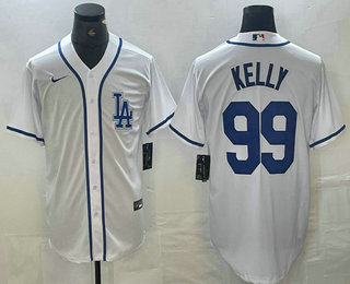 Men's Los Angeles Dodgers #99 Joe Kelly White Cool Base Stitched Baseball Jersey 01