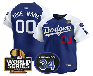 Men's Los Angeles Dodgers ACTIVE PLAYER Custom Royal White 2024 World Series With Fernando 34 Patch Limited Stitched Jersey