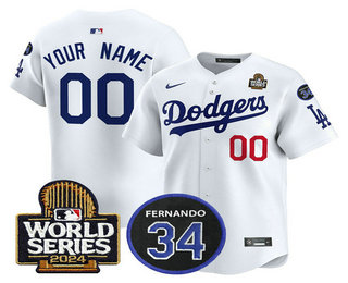 Men's Los Angeles Dodgers ACTIVE PLAYER Custom White 2024 World Series With Fernando 34 Patch Limited Stitched Jersey