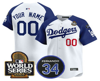 Men's Los Angeles Dodgers ACTIVE PLAYER Custom White Royal 2024 World Series With Fernando 34 Patch Limited Stitched Jersey