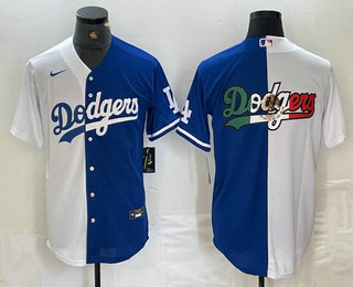 Men's Los Angeles Dodgers Big Logo White Blue Two Tone Stitched Baseball Jersey 11