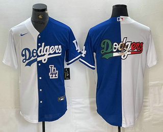 Men's Los Angeles Dodgers Big Logo White Blue Two Tone Stitched Baseball Jersey 12