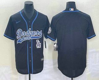 Men's Los Angeles Dodgers Black Blank With Patch Cool Base Stitched Baseball Jersey 01