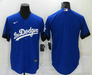 Men's Los Angeles Dodgers Blank Blue 2021 City Connect Cool Base Stitched Jersey