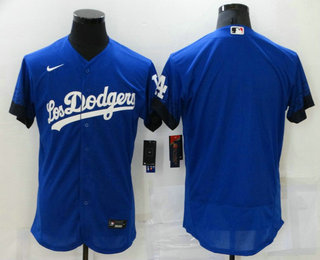 Men's Los Angeles Dodgers Blank Blue 2021 City Connect Flex Base Stitched Jersey