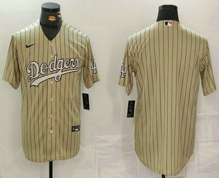 Men's Los Angeles Dodgers Blank Cream Pinstripe Stitched Cool Base Nike Jersey