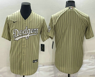 Men's Los Angeles Dodgers Blank Cream Pinstripe Stitched MLB Cool Base Nike Jersey