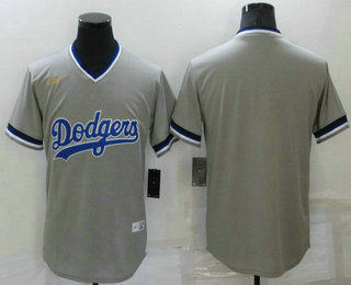 Men's Los Angeles Dodgers Blank Grey Cooperstown Collection Stitched MLB Throwback Jersey