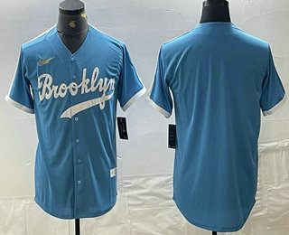 Men's Los Angeles Dodgers Blank Light Blue Throwback Cool Base Stitched Baseball Jersey