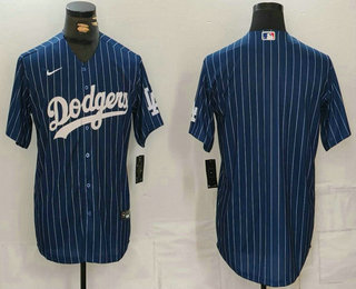 Men's Los Angeles Dodgers Blank Navy Pinstripe Stitched Cool Base Nike Jersey