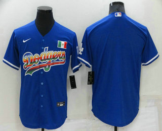 Men's Los Angeles Dodgers Blank Rainbow Blue Mexico Cool Base Nike Jersey