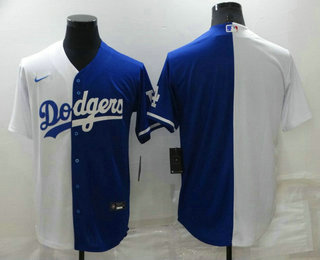 Men's Los Angeles Dodgers Blank White Blue Split Cool Base Stitched Baseball Jersey