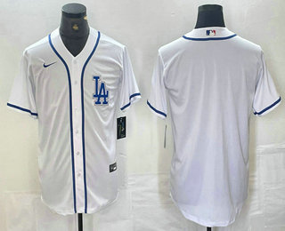 Men's Los Angeles Dodgers Blank White Cool Base Stitched Baseball Jersey 01