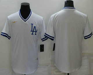 Men's Los Angeles Dodgers Blank White Cooperstown Collection Stitched MLB Throwback Jersey