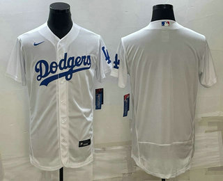 Men's Los Angeles Dodgers Blank White Flex Base Stitched Baseball Jersey