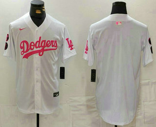 Men's Los Angeles Dodgers Blank White Pink With Patch Limited Stitched Jersey