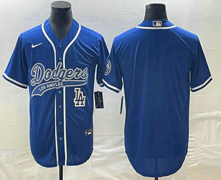 Men's Los Angeles Dodgers Blue Blank With Patch Cool Base Stitched Baseball Jersey 01