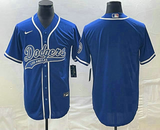 Men's Los Angeles Dodgers Blue Blank With Patch Cool Base Stitched Baseball Jersey 02