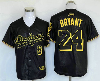 Men's Los Angeles Dodgers Front #8 Back 24 Kobe Bryant Mamba Black Stitched Jersey