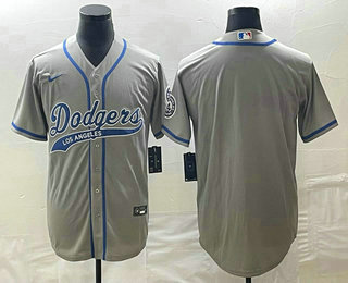 Men's Los Angeles Dodgers Grey Blank With Patch Cool Base Stitched Baseball Jersey 01