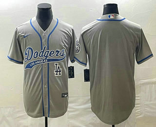 Men's Los Angeles Dodgers Grey Blank With Patch Cool Base Stitched Baseball Jersey 02